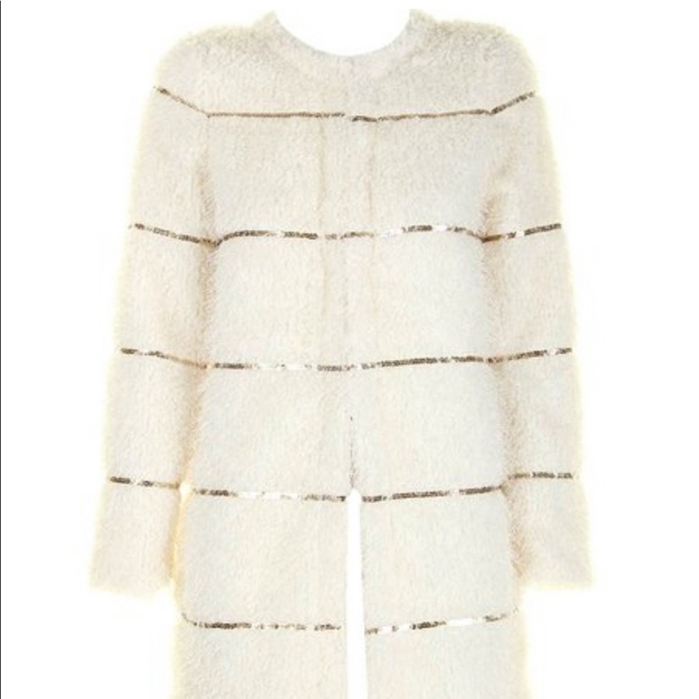 Faux mohair fur jacket with gold sequins